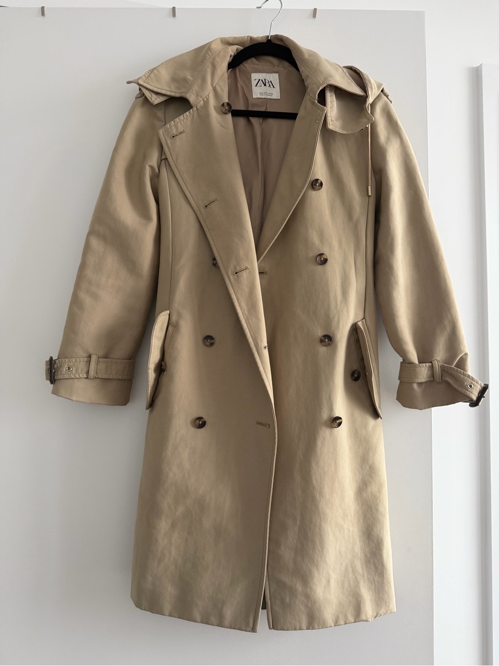 Zara Khaki-Beige Double-Breasted Trench Coat